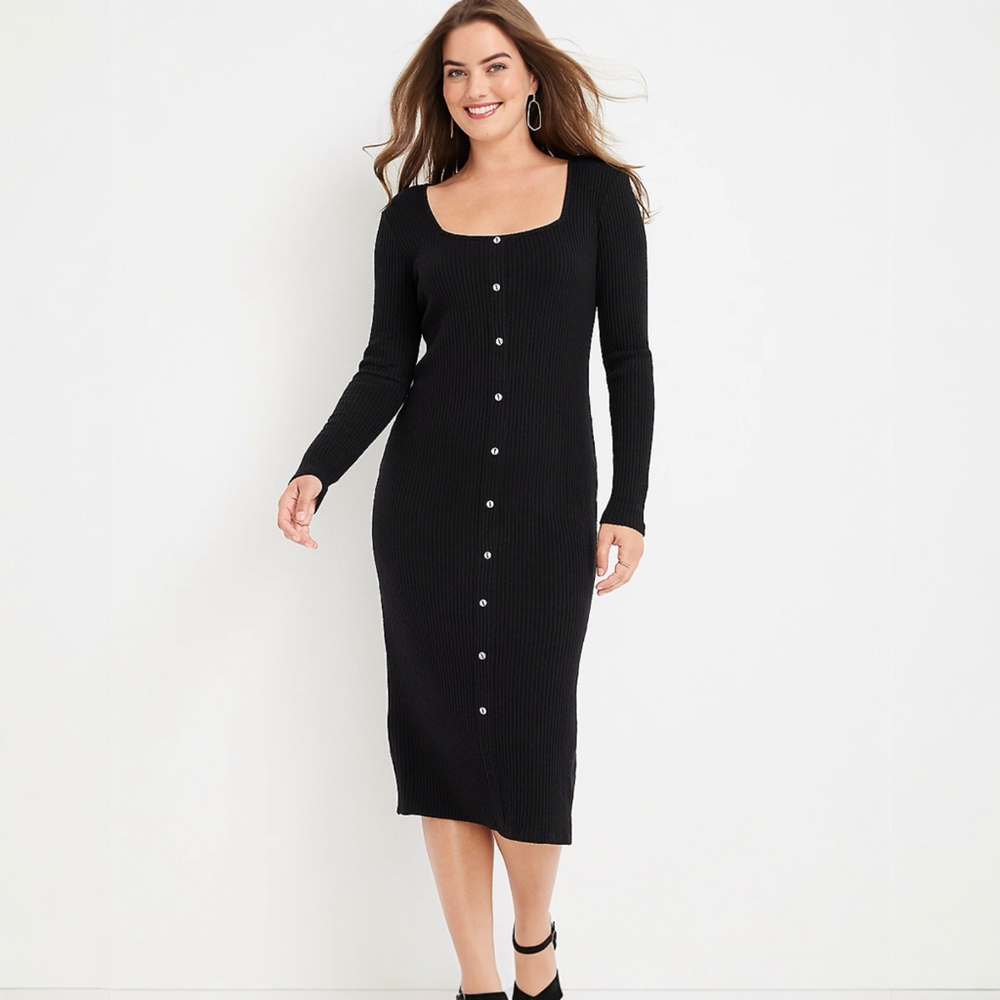 Maurices Ribbed Button-Front Midi Dress – Black – Size S – NWOT MSRP $59 - Picture 1 of 2